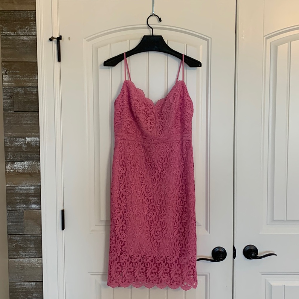 Brand new with tags. J Crew pink lace dress, size 2